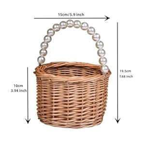 Wicker Rattan Flower Girl Basket Pearl Handle Wedding and Home Decor