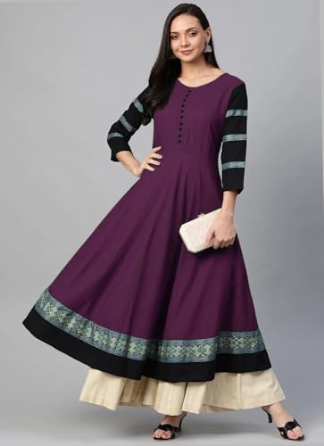 Image of Cotton Silk Anarkali Printed Border Long Umbrella Gown Kurta for Women
