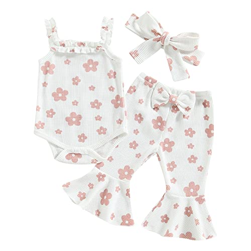 Image of Engofs Newborn Baby Girl Clothes Short Sleeve Romper Flare Pants Headband Set 3Pcs Infant Summer Outfit 0 3 6 12 18 Months