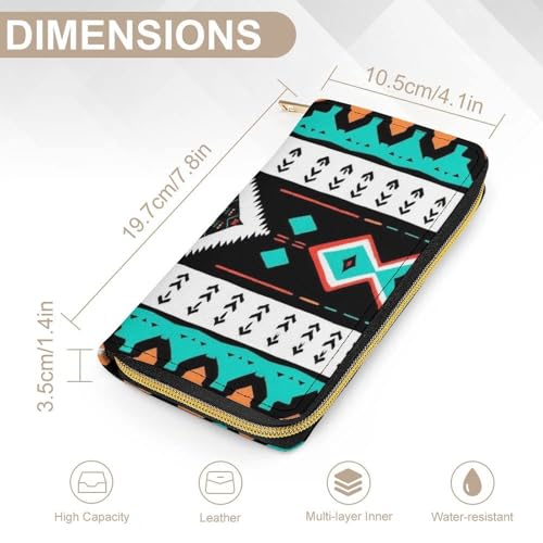 Women's Travel Zipper Purse Fashion Design, Huge Storage Capacity Purse, Cute Decor Wallet, Long PU Wallet Ethnic Aztec Geometric Indiana Western Southwest Pattern2