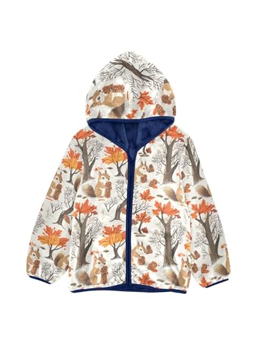 Squirrels Pine Cones and Maple Tree Girls Fleece Jacket Girls Fall Jacket Boys Coats Zip Up Hoodie Children Outerwear 2-10T