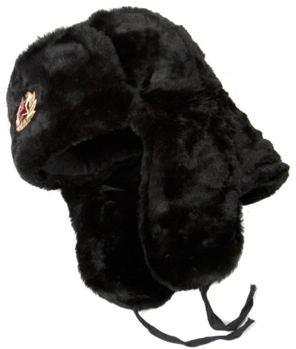 Russian Ushanka Winter Hat Black-64 With Russian Imperial Eagle Insignia #TOP4