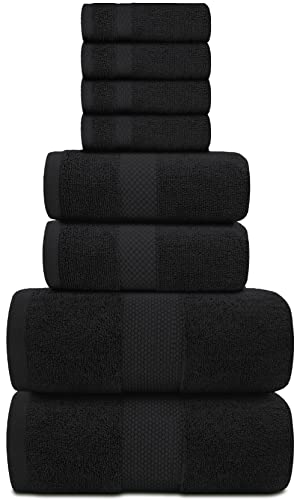 White Classic Luxury Black Bath Towel Set - Combed Cotton Hotel Quality Absorbent 8 Piece Towels | 2 Bath Towels | 2 Hand Towels | 4 Washcloths [Worth $72.95] 8 Pack | Black #TOP1