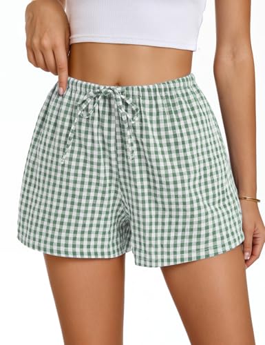 Image of Women Boxer Shorts with Pockets Comfy Breathable Drawstring Short Cotton Pajama Lounge Trendy Beach Casual