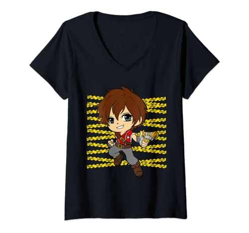 Mujer Cute Boy Anime Gun Shoot Fire Kill Fideos japoneses Top Bowl Camiseta Cuello V