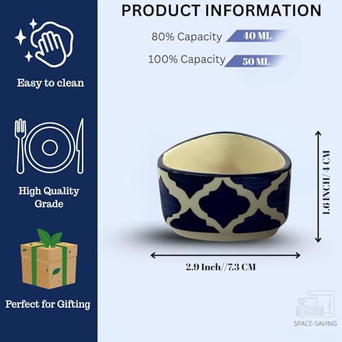 Image of Yourowndcor Ceramic Handcrafted Bliss Dip Bowl |Blue & White |Set of 2 |Stoneware Snack, Dessert & Dip Bowls for Kitchen & Dining (50 ml Each)
