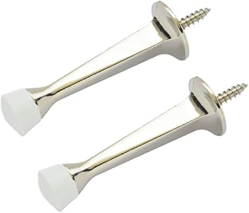 QCAA Rubber Tip Heavy Duty Solid Rigid Door Stop, 3", Zinc Die Cast, Nickel, 2 Pack, Made in Taiwan