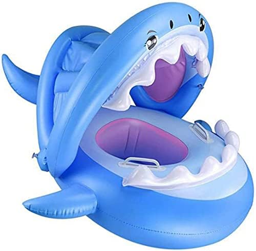 Wuluwala Baby Float Swimming Pool Toddler Floaties with Inflatable Canopy Shark Swim Rings Adjustable Sunshade Kids Water Toys Suitable for 1-3 Years Old