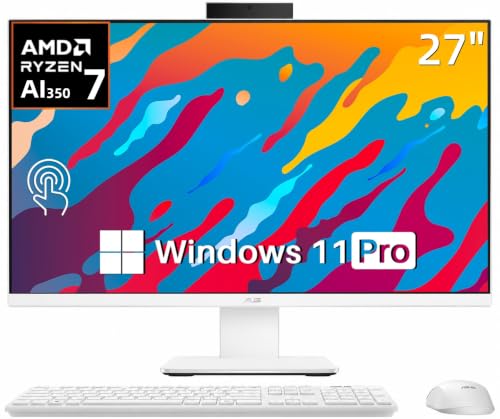 Image of ASUS 27 inch FHD Touchscreen All-in-One PC | AMD Ryzen AI 7 350 (Up to 66 Tops) | 64 GB 5600 MHz DDR5 1 TB SSD | 27 inch IPS LCD Anti-Glare Display | AMD Radeon 860M | Wi-Fi 6 | Copilot Key | Windows 11 Pro