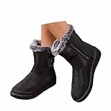 KBOPLEMQ Botas de invierno para mujer, con forro cálido, botas de nieve de invierno, botas de caña corta, cómodas, antideslizantes, botas de lluvia modernas, punta redonda, botas planas para