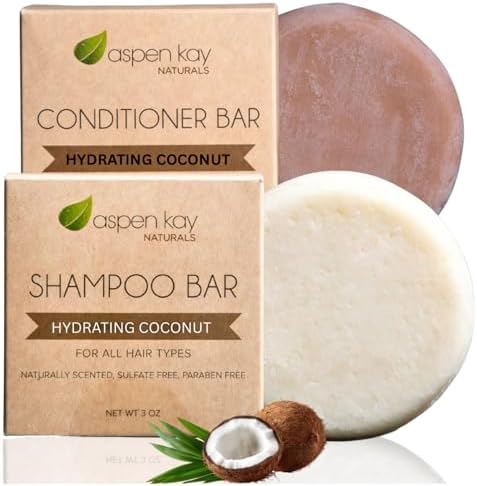 Hydrating Coconut Shampoo and Conditioner bar set, Organic Ingredients, All Hair Types, Sulfate-Free, Cruelty-Free & Vegan. One 3 ounce and one 2.3 ounce bars (Coconut)