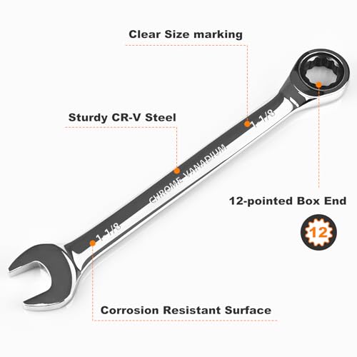 Egofine 1-1/8 inch Ratcheting Combination Wrench SAE, Industrial Grade Gear Spanner with 12-Point Design, 72-Tooth Ratchet, Chrome Vanadium Steel by Egofine - Used condition - Image 2