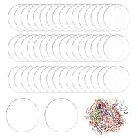 50 Stück Acryl Schlüsselanhänger Rohlinge, 5cm Acrylscheibe Rund mit Loch Acrylscheibe Transparent Runde Acrylglas Platte DIY Acryl Anhänger Plexiglas für Bilderrahmen Display Malerei DIY Handwerk