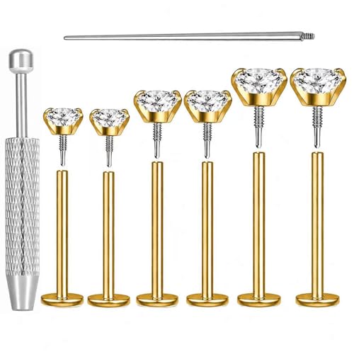 Uni-J Flat Back Stud Earrings for Women Hypoallergenic Surgical Steel Internal Thread Tragus Helix Cartilage Conch Nose Monroe Labret Medusa Piercing Jewelry (20G Gold) by Uni-J - Used condition - US$9.08