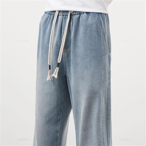 Men's Jeans Loose Straight Denim Pants Comfortable Elastic Waist Drawstring Trousers Casual Wear4