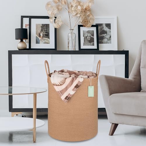 Image of Large Rope Laundry Basket for Clothes, Nursery Hamper 65L, Jute