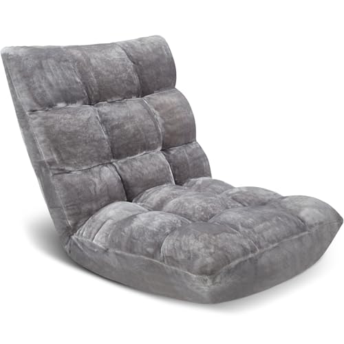 Image of ACIPENSER Folding Floor Chair 14-Position Cushioned Adjustable Floor Lazy Sofa Chair w/Breathable Cotton & Skin-Friendly Flannel for Adults & Kids Ideal for Reading Meditating, Grey