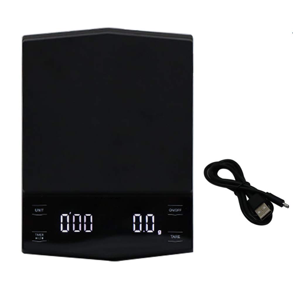 Bonvoisin Báscula de café eléctrica con temporizador digital de alta precisión, 2 kg, 0,1 g, mini báscula USB con tara, función de conversión de unidad pantalla LED