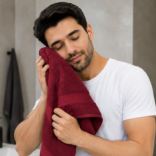 Image of Sulfar 100% Combed Cotton, Quick Drying Highly Absorbent, Luxury Hand Towel Set (Pack of 2, 40 X 70 cm) Red Wine