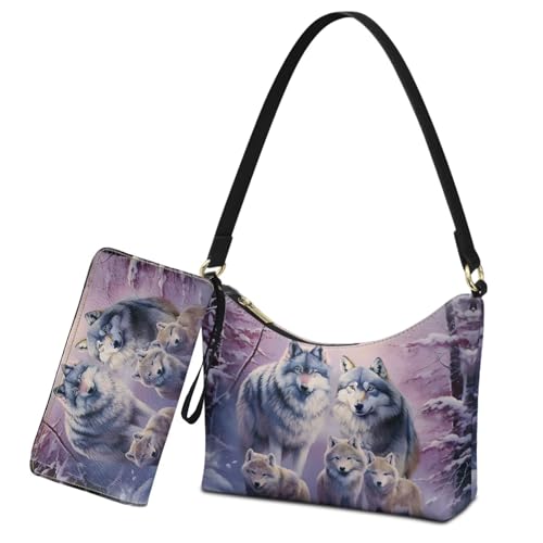 ladies Underarm Purse and Wallet Set of 2, Leather Shoulder Purse Crescent Bags Hobo Tote with Wristlet Wallet