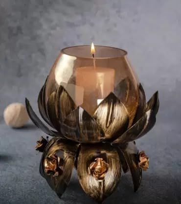 The Decor Affair Artisanal Metal Lotus Candle Holder - Illuminate Your Space with Style (1-Cup, Pack of 1)