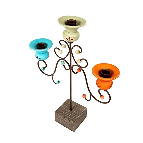 Image of CTG Beautiful Unique Vintage 3-Head Iron Taper Candle Holder, Multicolor, 17 inches