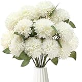 Sggvecsy 12Pcs Artificial Chrysanthemums Flowers Ball Silk Fall Chrysanthemums Fake Mums for Indoor Outdoors Garden Home Wedding Bouquet Spring Summer Decor(White)