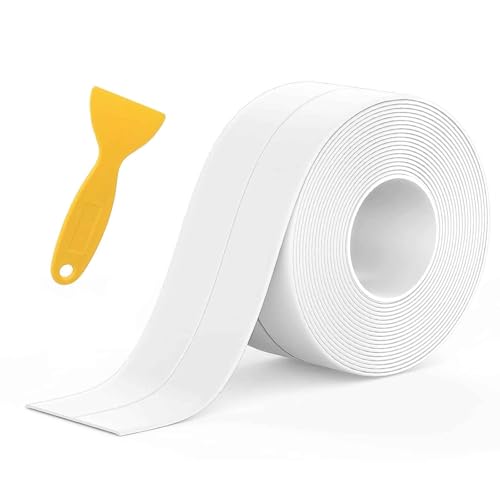Simple Seal Bath Sealant Strip Self Adhesive Simple Seal Tape 1 Roll White Waterproof Sealant Tape with Sealing Tool for Bathroom Kitchen Bathtub Toilet Wall Floor