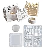 GjnjfdF Moldes de candelabro - Molde de fundición resistente - Diseño de casa con cavidad de silicona para candelabros - Para DIY yeso resina chocolate principiantes vacaciones día de San Valentín y