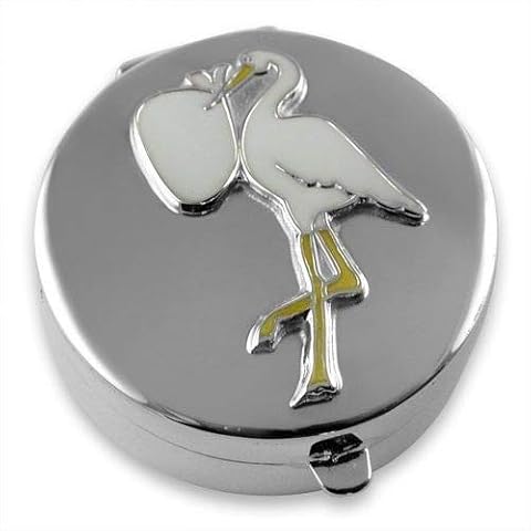 New - Hallmarked Sterling Silver - Enamel Stork Tooth Fairy Box - Christening Cover