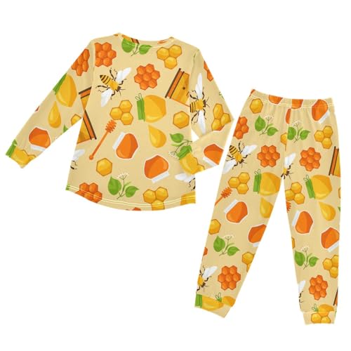 Honey and Bee Soft Pajama Set for All Seasons,Breathable Pjs Long Sleeve Sleepwear,Comfy Loungewear 2 Piece Underwear Set 4T2