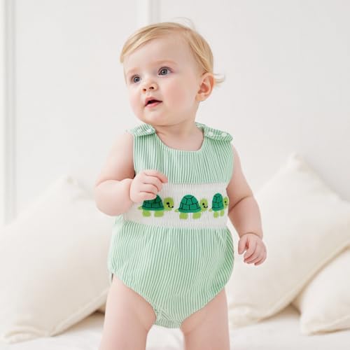 Newborn Boy Turtle Romper Sleeveless Seersucker Stripe Overalls Gingham Plaid Octopus Bodysuit Baby Summer Clothes2