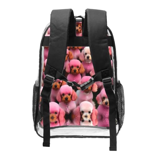 Sac à dos transparent noir à motif caniches, conçu en polyuréthane robuste et imperméable