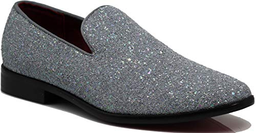 Image of SPK04 Men's Vintage Glitter Dress Loafers Slip On Shoes Classic Tuxedo Dress Shoes