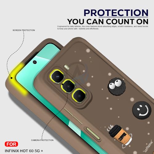 Image of AESTMO Back Case Cover for Infinix Hot 60 5G Cover | Cute Fun Cartoon 3D Ball | Coffee Silicone Case | Full Body Protection | Camera Protection Back Cover for Infinix Hot 60 5G (Brown