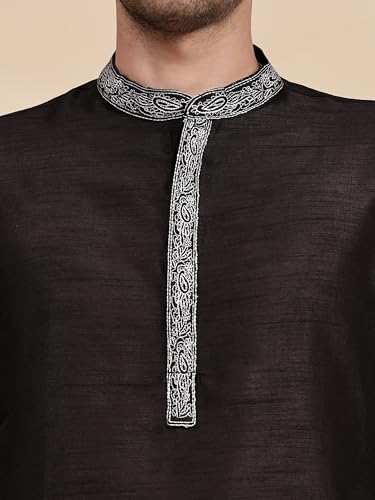 Image of SKAVIJ Men's Art Silk Embroidered Kurta Pajama Set Thread Work Ethnic Motifs Festive Party Dress