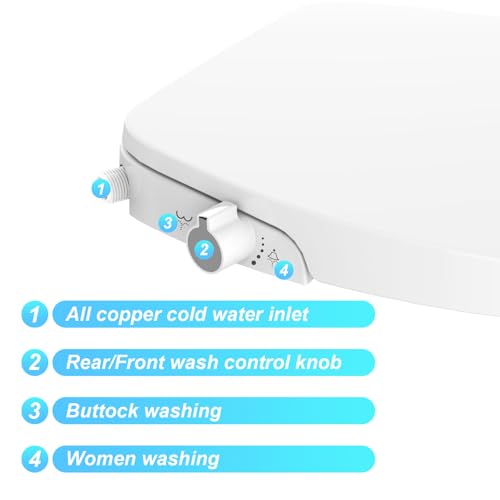 Bidet Toilet Seat Elongated for Toilet, Dual Nozzle Self-Cleaning PP Bidet Attachment, Non-Electric Feminine Hygiene Toilet Seat Cover for Women, Easy Install, White