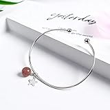 Armreif Für Frauen Sterling-,Persönlichkeit Moderne Einstellbare Erdbeere Crystal Crystal Pentagramm Anhänger Form Armreif Für Damen Urlaub Geschenk Weihnachten