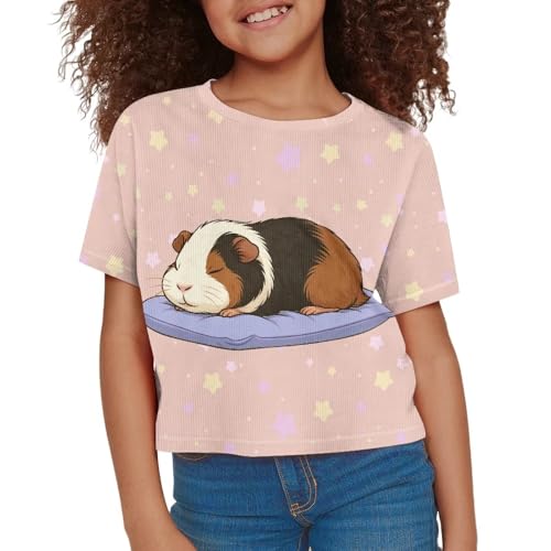 Image of Girls Fashion Crewneck Tee Shirts Casual Short Sleeve Crop Top Summer Outfits 5-14 Year
