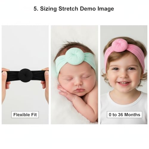 Image of BAKEFY - 6 Baby Flower Headbands for Baby Girls | Soft Nylon Headbands for Newborn Babies, Infant, Toddler | Hair Band, Hair Accessories for Girls