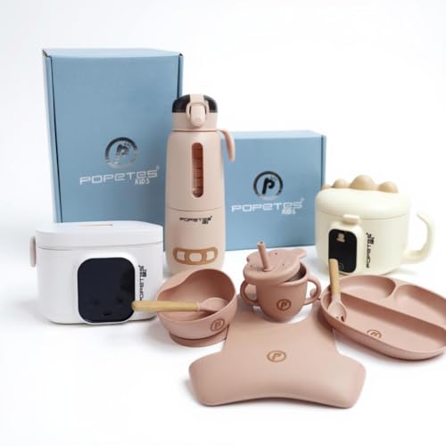 Popetes Kids – KIT POPETES | Calienta Biberones FREEDOM + Calentador Lunch Box + Cuenco Raptor + Vajilla Silicona 6 Piezas | Portátiles, Recargables, Seguros y Libres de BPA (ROSA)