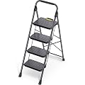 TOOLF 4 Step Ladder, Sturdy Steel Step Stool with Anti-Slip Wide Pedals, Handrail, Safe-Lock Design, Folding Portable Ladder for Multi-Purpose, Home, Kitchen, Pass 800lbs Load Testing, Black