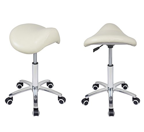 Image of Antlu Saddle Stool Rolling Chair for Medical Lash Massage Salon Kitchen Spa,Adjustable Hydraulic Stool with Wheels (Beige)