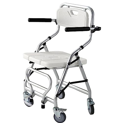 Tabouret de douche avec roues de frein anti-glisse pour personnes âgées