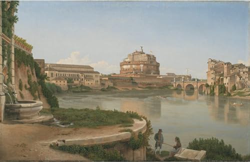 Pintura mural en lienzo de la vista del Tíber de Eckersberg, cuadro decorativo de 60x90cm