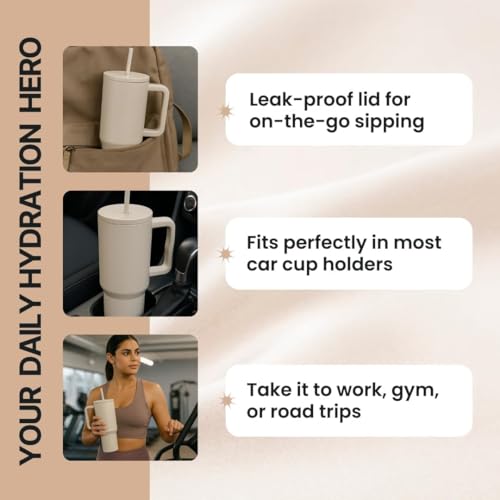 Image of Zephorus Personalised with Your Name,1200ml with Straw-Handle - Stainless Steel Double Wall Insulated Cup| Leakproof Sipper Mug for Hot - Cold Drinks|Coffee-Water (40 - Oz - Cream)