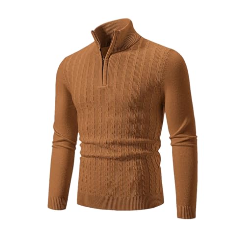 Men's Half Zipper Mock Neck Knitted Pullover - Solid Color Slim Fit Warm Casual Sweater