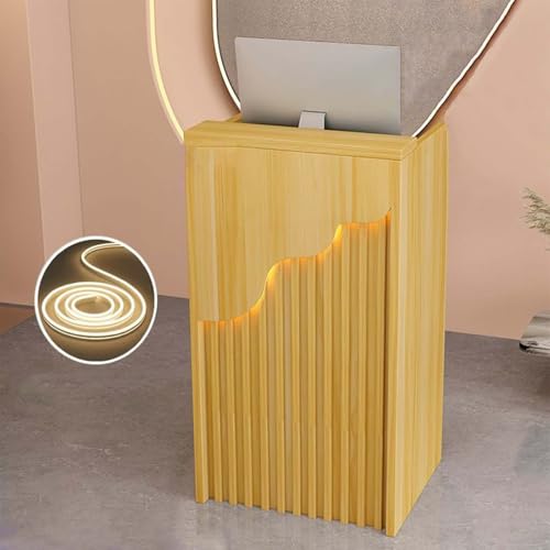 Mostrador de Recepción, Pequeño Escritorio de Recepción con LED y Cajón, Gabinete de Cajero L-Shap para Oficina Tienda Boutique