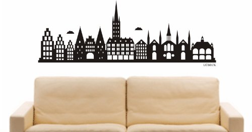 INDIGOS UG Wandtattoo Lübeck Skyline - 80x29 Cm Schwarz, Selbstklebend Für Wohnzimmer, Kinderzimmer & Mehr