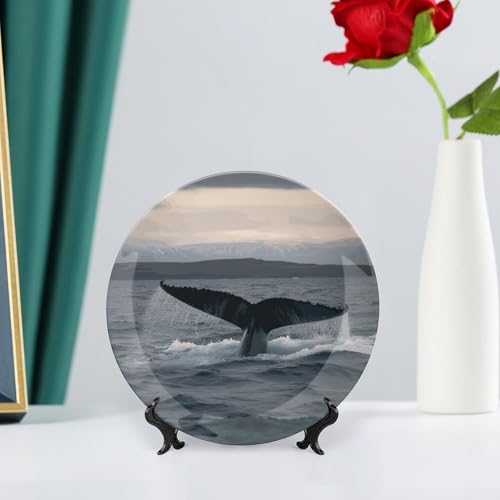 Plato decorativo Humpback Whale Tail Bone China 7 pulgadas miniatura 6